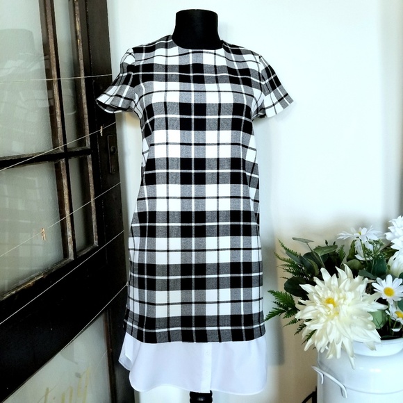 ZARA | Trendy Black & White Plaid Layered Dress - Picture 3 of 8